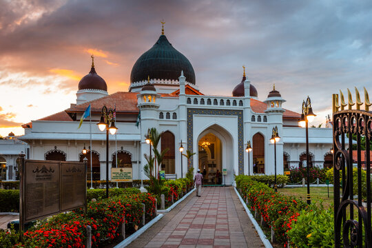 Entrance of a mosque at sunset, George Town, Penang, Malaysia