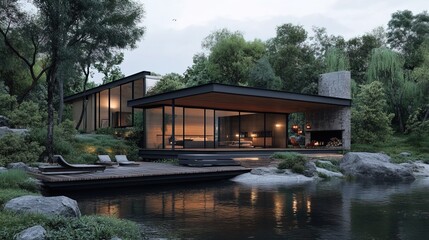 Fototapeta premium A luxury industrial retreat designed to be fully self-sufficient, blending sustainability with cutting-edge design