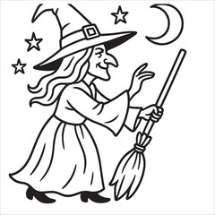 Halloween Witch Outline Drawing