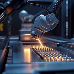 Futuristic Robotic Assembly Line, Precision Manufacturing in Action