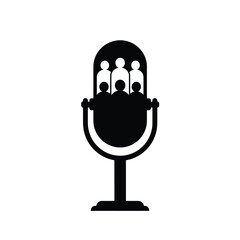 Black Silhouette Vector Microphone Crowd Icon white