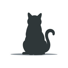 Simple Silhouette of Sitting Cat Isolated on Clean White Background Design Element