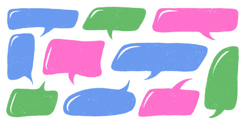 Crayon Speech Bubble Frame. Vector Chalk Talk Balloon. Colorful Dialog Chat Illustrations