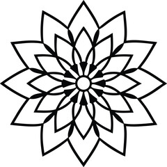 Elegant monochrome mandala with central floral symmetry in outline style
