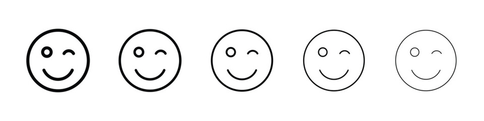 Smile wink icon logo in stroke lines collection