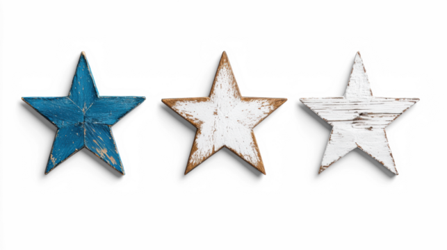 Three Rustic Stars on Transparent Background