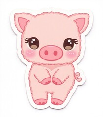 Fototapeta premium Kawaii Pink Pig Sticker, Fresh Minimalist Cartoon on White Background for Kids Hygiene Education, Journal Decor and Stationery Design