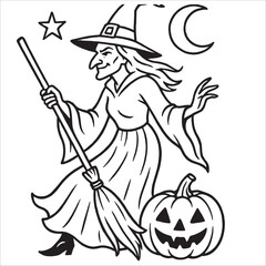 Halloween Witch Outline Drawing