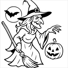 Halloween Witch Outline Drawing