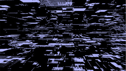 Vector abstract digital background. Purple matrix cyberspace with moving data. Technology cyber security futuristic space. Concept hacking, sorting and analysis big data. Binary code dots flow.