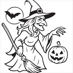 Halloween Witch Outline Drawing