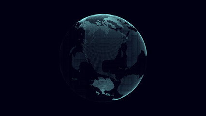 Virtual security blue planet Earth managing ai. Abstract network connection on digital background. Vector technology processing data in galaxy. Futuristic 3D wireframe sphere. Globe polygon.