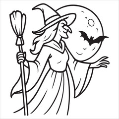 Halloween Witch Outline Drawing