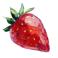 Textured strawberry oil original painting impasto with palette knife on white background for modern fruit wall decor and prints