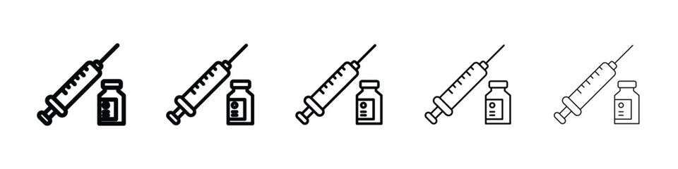 Vaccine vial icon logo in stroke lines collection