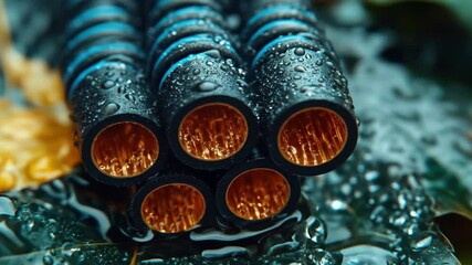 Wet black-blue pipes, copper insides