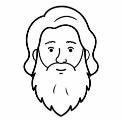 Line art illustration of an elderly man with long hair and beard