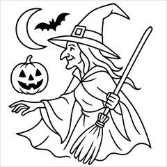 Halloween Witch Outline Drawing