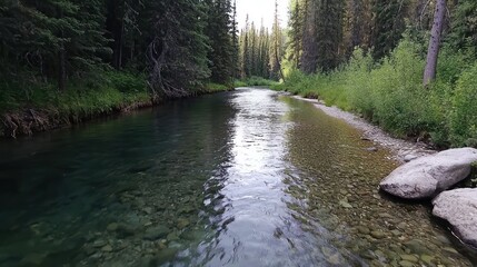 Fototapeta premium Pristine mountain stream flowing through lush forest