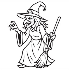 Halloween Witch Outline Drawing