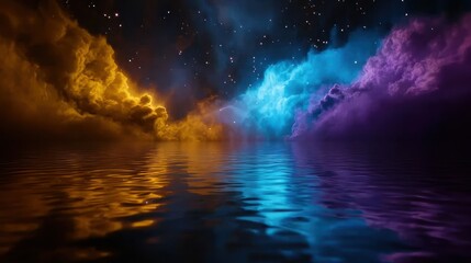 Fototapeta premium Cosmic clouds reflected in still water at night