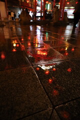 雨に移る中華街