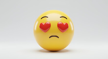 Fototapeta premium Yellow Emoji Face with Heart Eyes Expressing Love Emotion