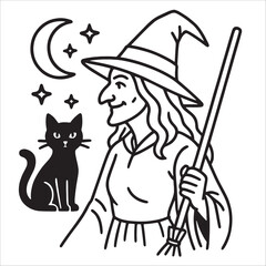 Halloween Witch Outline Drawing