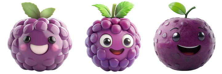Set of cute elder Berry with smiling face isolated on a transparent background