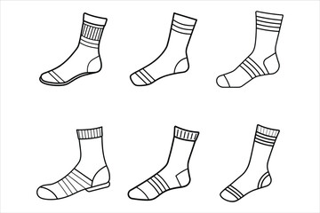 Six Black and White Striped Socks Line Drawings illustration
