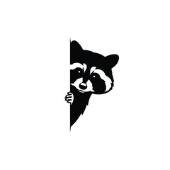 Black Raccoon Silhouette Peeking White Background Vector Icon