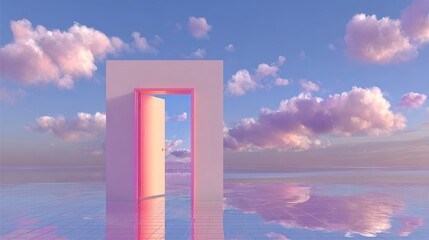 Open Door to a Pastel Sky: A Surreal Dreamscape