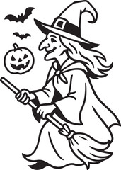 Halloween Witch Outline Drawing