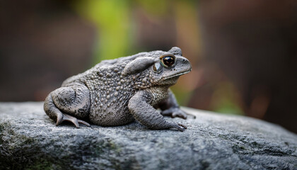 Fototapeta premium a textured gray toad rests on a rock blending seamlessly with its surroundings showcasing its camouflage abilities in a natural environment