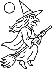 Halloween Witch Outline Drawing