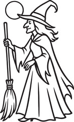 Halloween Witch Outline Drawing