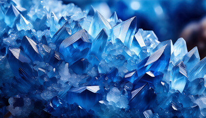 close up of blue crystal cluster formation