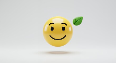 Smiling Face with Green Leaf Conveys Eco-friendly Positive Message