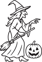 Halloween Witch Outline Drawing