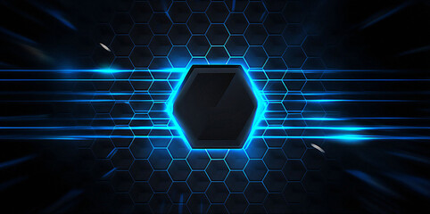 Futuristic Technology Background with Glowing Hexagons and Blue Streaks of Light A Modern and Dynamic Design for Digital Spaces