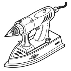 Detailed Line Art Depiction of a Glue Gun on a Base, Illustrating Craft Tools and Design Elements
