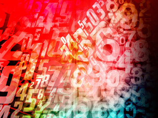 abstract gradient colorful composed of a multitude of overlapping, stack and semi-transparent numbers and symbols background, banner, template, business, copy space
