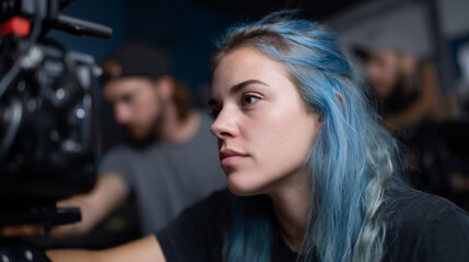 Young female cinematographer.