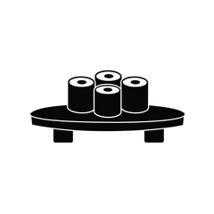 Black Silhouette Sushi Roll Plate Vector Icon white