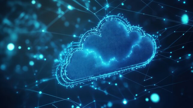 Digital Cloud Icon with Network Connections on a Blue Background - Powered by Adobe
