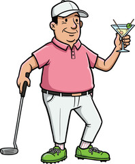 Relaxed Golfer Enjoying a Cocktail: Casual Golf Lifestyle with Fun and Leisure