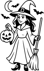 Halloween Witch Outline Drawing