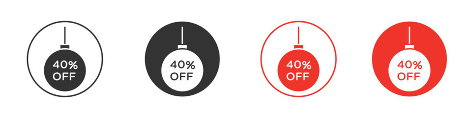 Christmas ball with0 off discount icon Logos. Flat Vector Icon Design Template