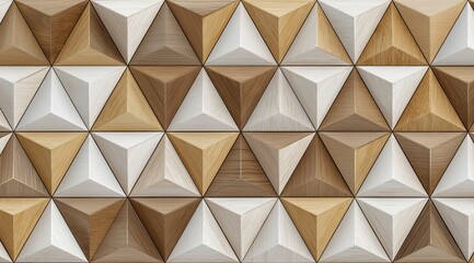 A modern 3D geometric wall of wooden pyramids, blending natural textures with contemporary design for a sophisticated and tactile surface