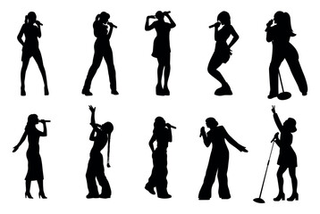 Singers Silhouette on White Background